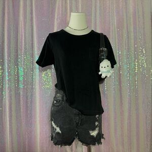 Forenza Vintage Black Cropped Knit Boxy Tee Shirt (M) ★彡